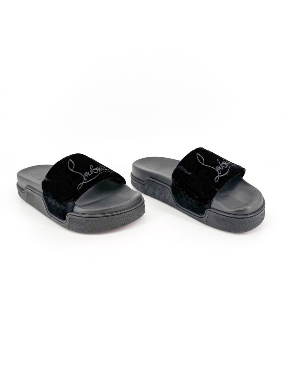 Christian Louboutin 'Navy Pool' Slide Sandals Size 37 US 7 Black Velvet Logo 33